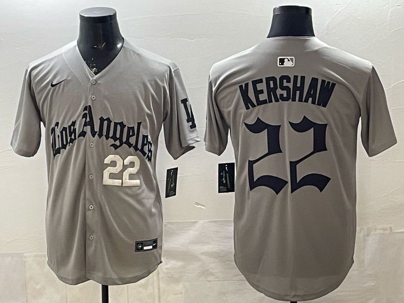Men 2026 Los Angeles Dodgers #22 Kershaw Grey Five generations Nike MLB Jersey style 002->los angeles dodgers->MLB Jersey